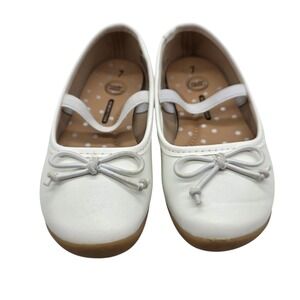 Wonder Nation Girls White Ballet Flats Shoes Size 7‎ Bow Elastic Strap